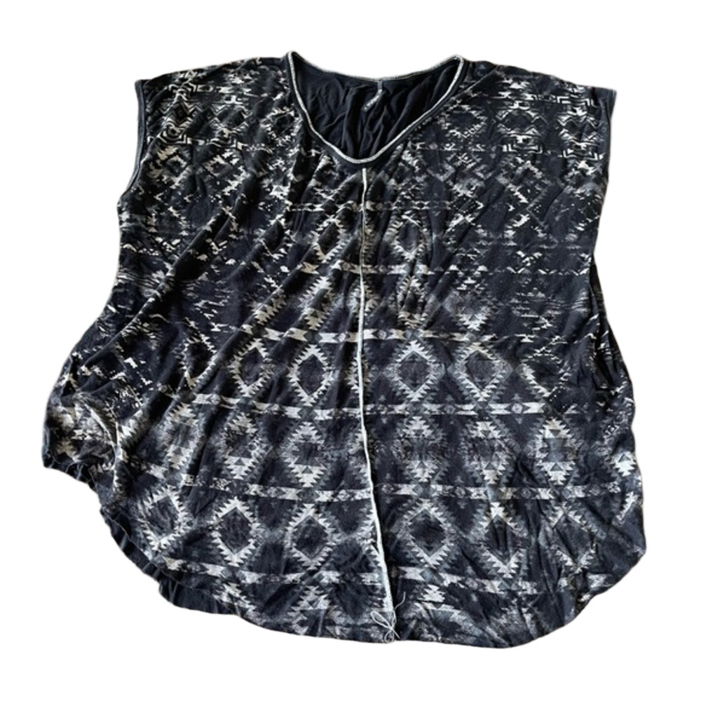 Edista Black Patterned Cap Sleeve Shirt XL